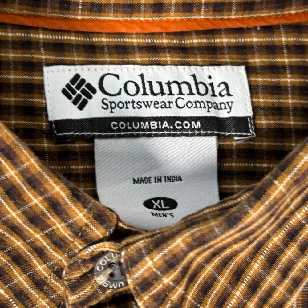 Columbia Mens Brown Plaid Button Up Long Sleeve Outdoor Shirt Large